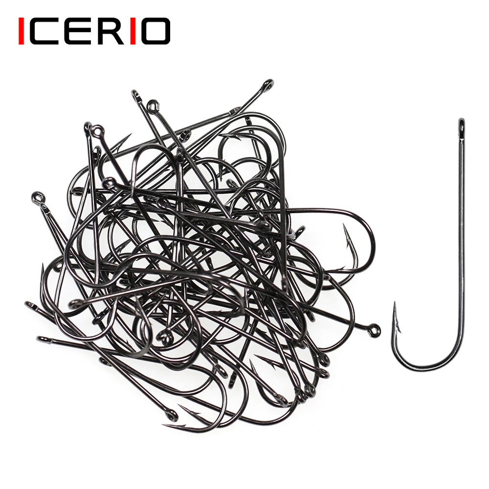 Fishing Hook Barbless - ICERIO 100PCS 16# - 3/0 Long