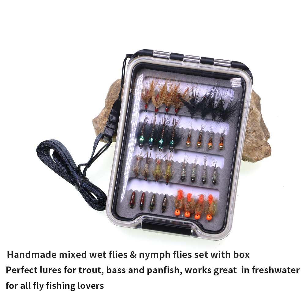 32PCS Nymph Flies Kit Trout Fi - Fishing Hook Barbless ulasan dan harga