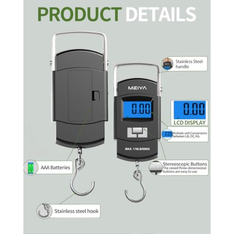 Fish Scale 110lb/50kg Digital  - Fishing Hook Stainless Steel ulasan dan harga