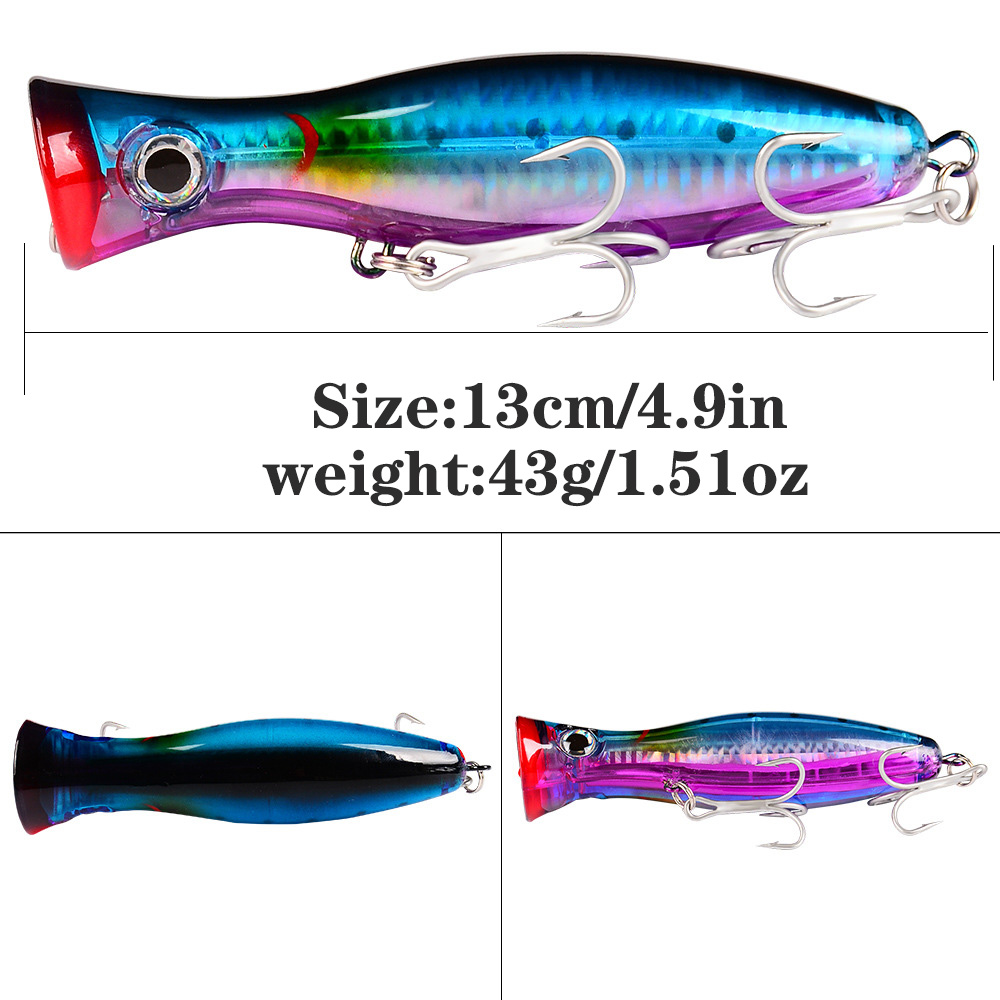 PROBEROS 1pc 13cm 43g Popper F - Fishing Hook Treble ulasan dan harga