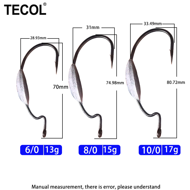 TECOL 3PCS 6/0 8/0 10/0 Weight - Fishing Hook Weedless ulasan dan harga