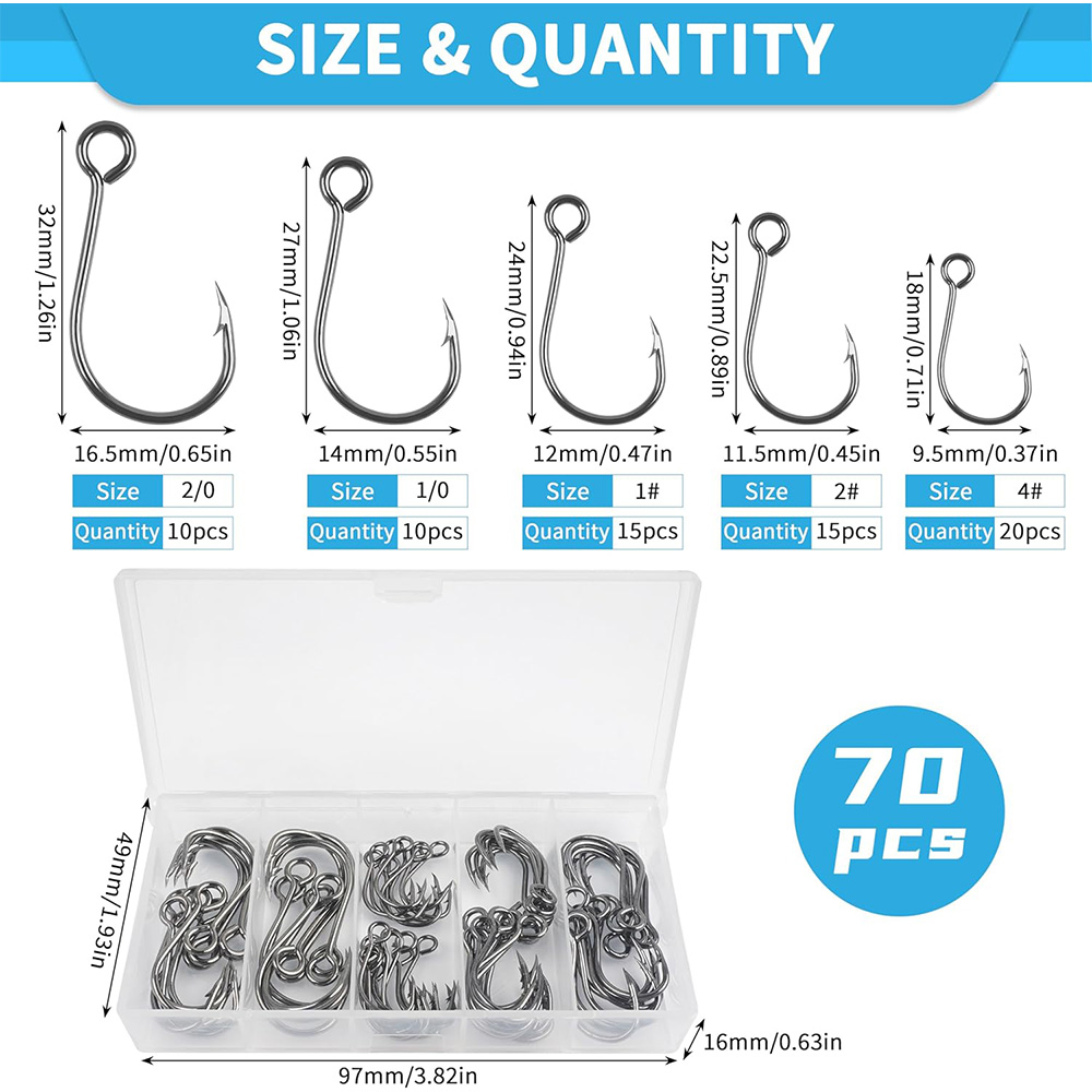 70Pcs Fishing Inline Single Ho - Fishing Hook Circle ulasan dan harga