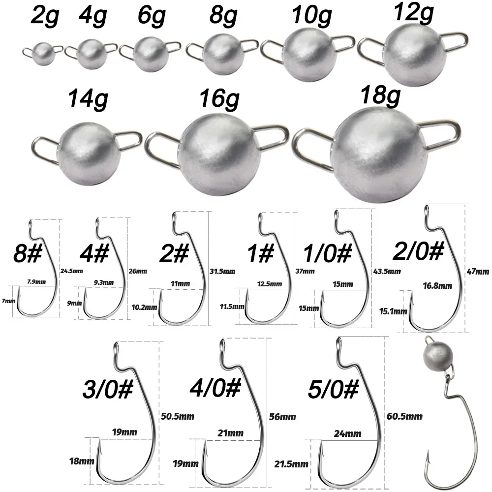 5pcs Metal Jig Head Worm Hooks - Fishing Hook Weedless ulasan dan harga